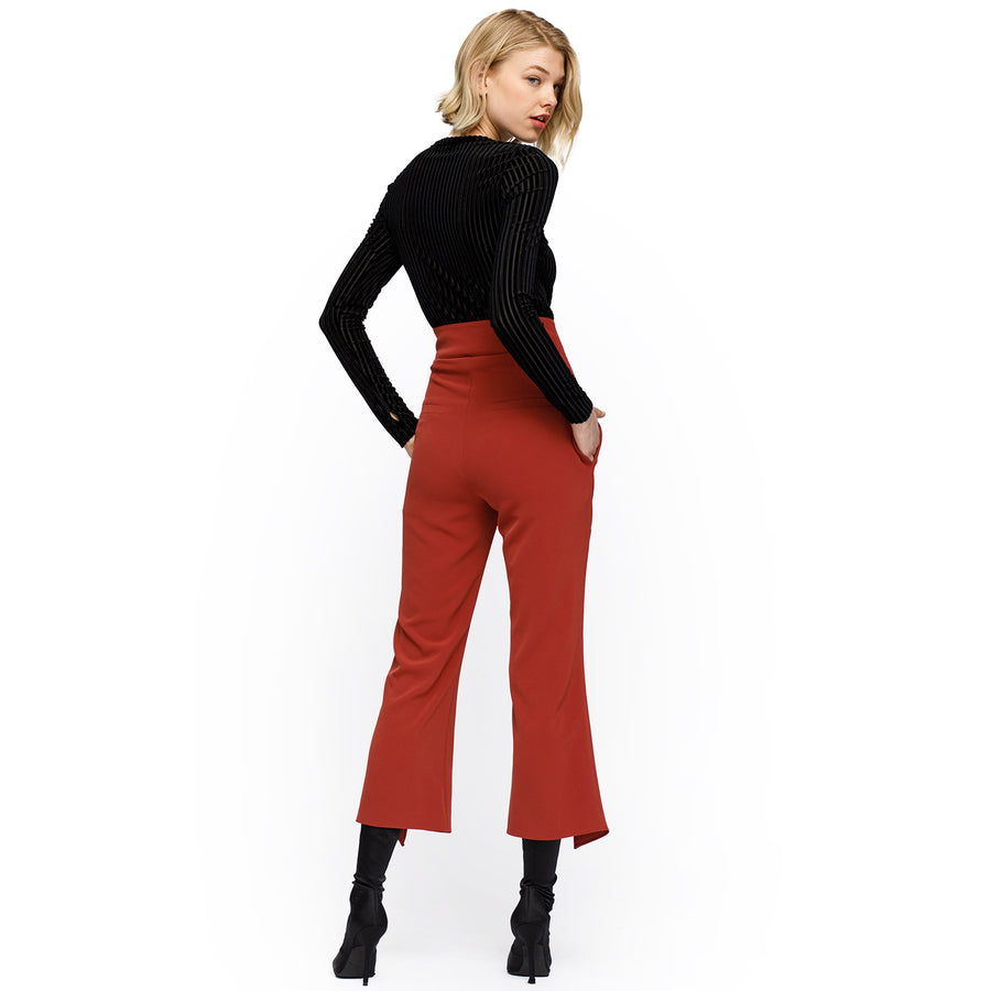 Women's High Waist Front Slit Trouser In Ruby