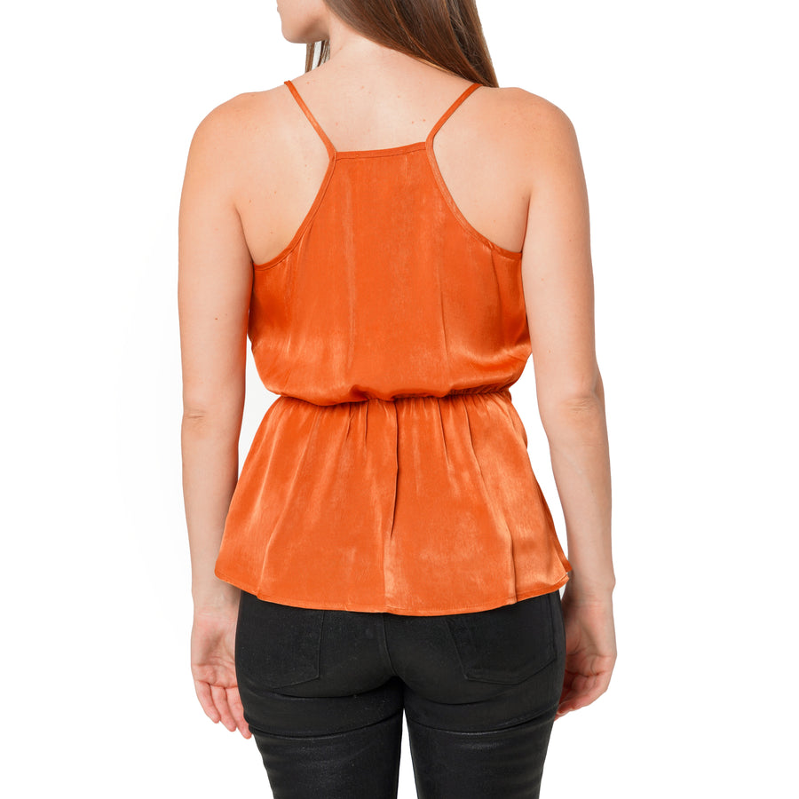 Wrap Front Washed Satin Camisole In Pumpkin