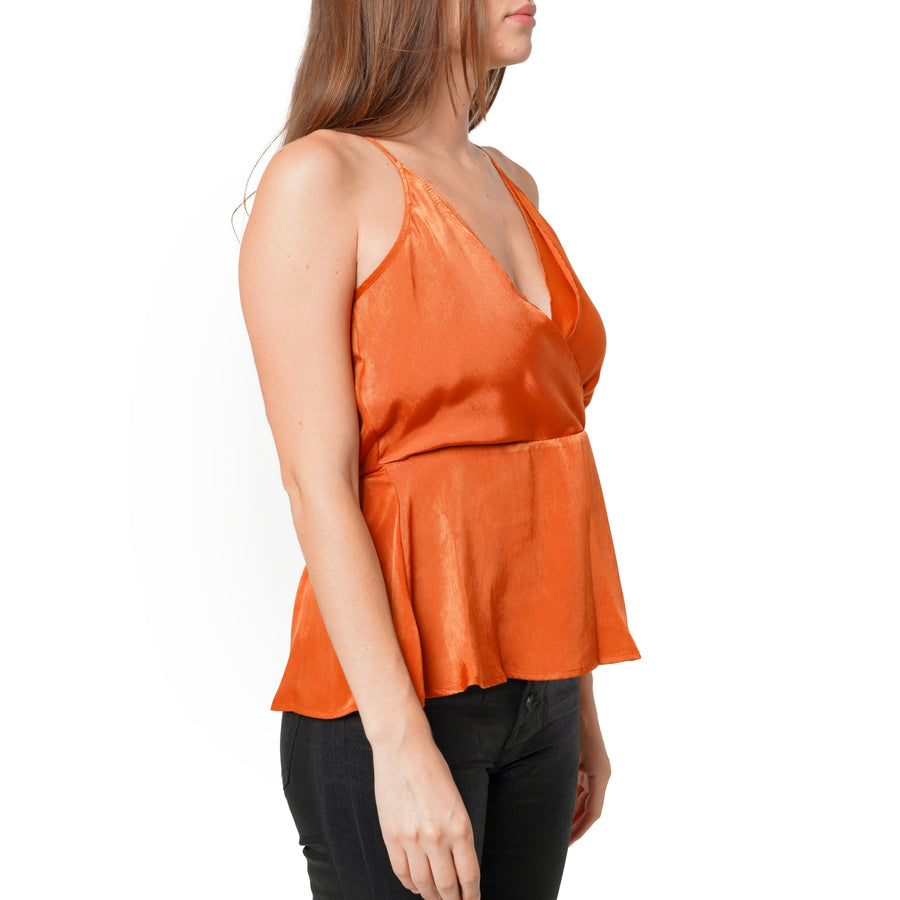 Wrap Front Washed Satin Camisole In Pumpkin