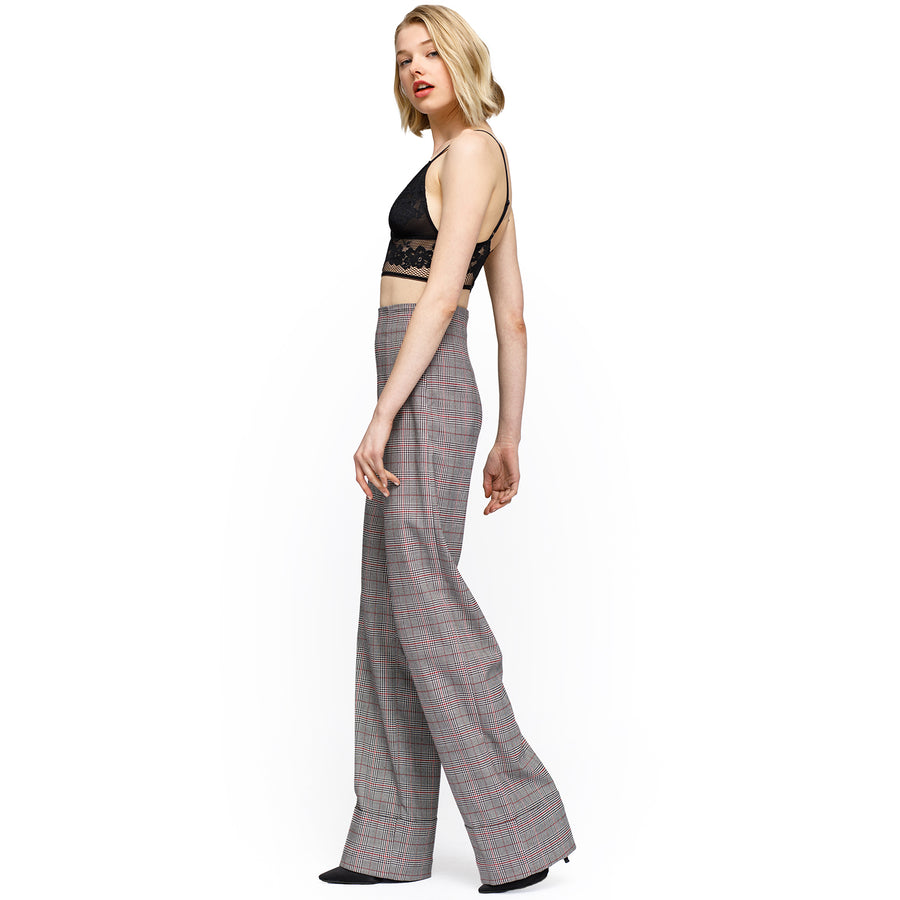 Women's Multi Glen Plaid High Waist Wide Leg Pants In Grey Plaid