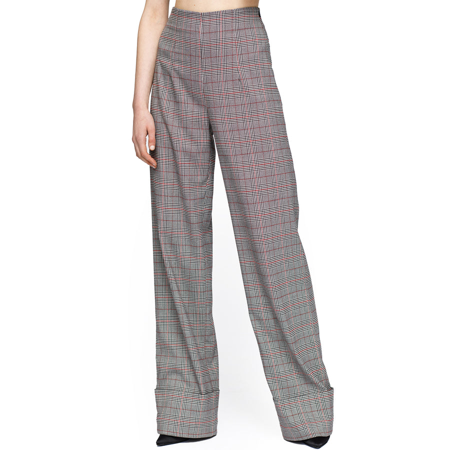 Women's Multi Glen Plaid High Waist Wide Leg Pants In Grey Plaid