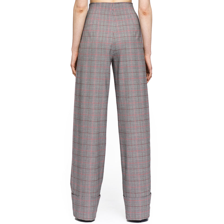 Women's Multi Glen Plaid High Waist Wide Leg Pants In Grey Plaid