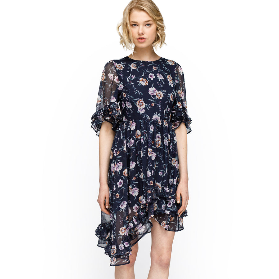 Wax Flower Asymmetrical Hi-Lo Dress