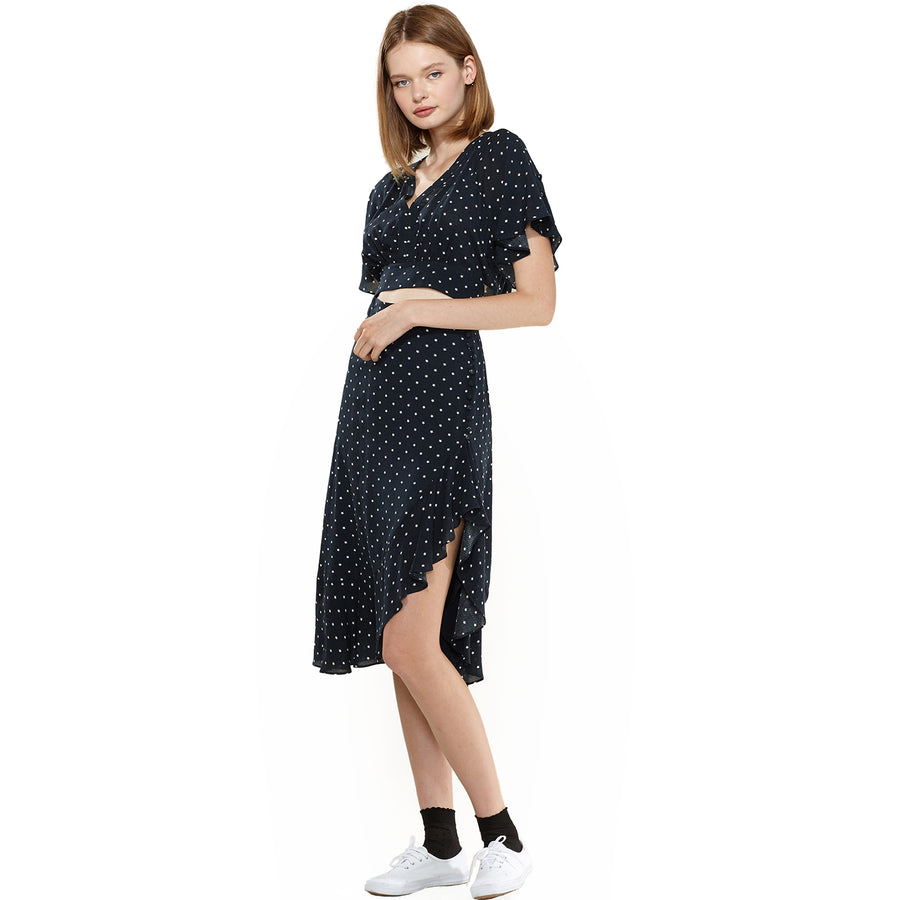 Women's Wrap Asymmetrical Midi Skirt In Navy