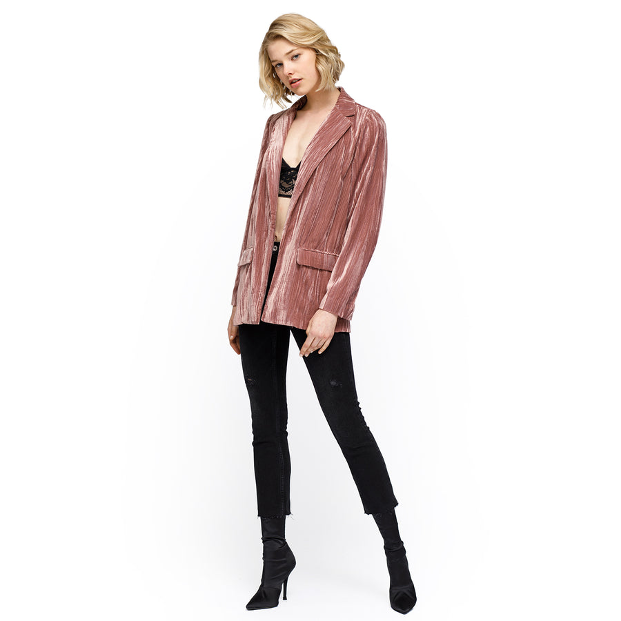 Women's Velvet Blazer With Flap Pockets In Rogue