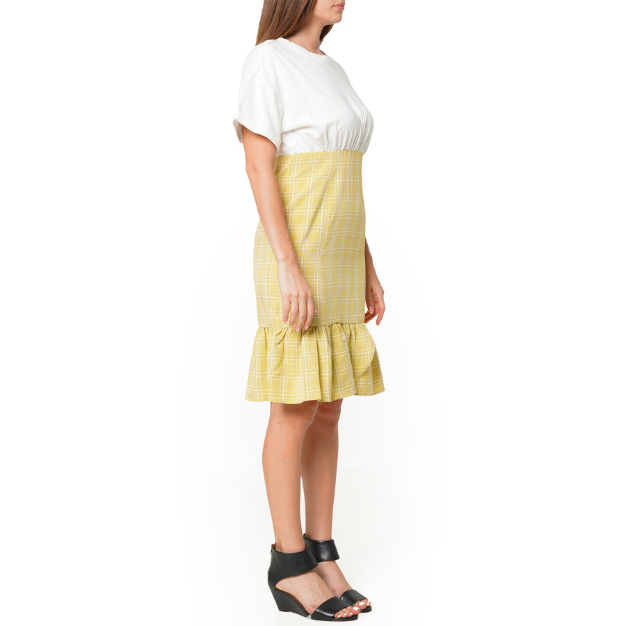 Women's Glen Plaid Mermaid Dress in Yellow