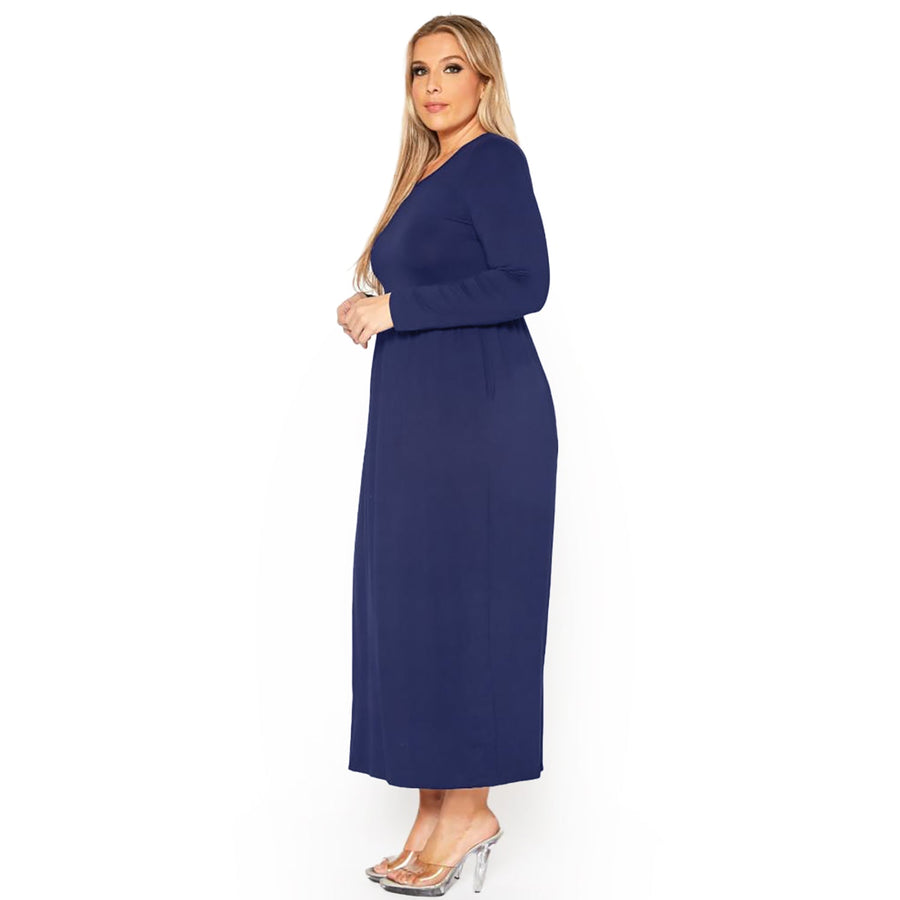 Plus Size Women's Basic Long Sleeve Fit & Flare Maxi Dress