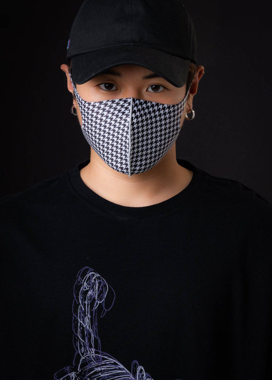 Konus Anti Bacterial Houndstooth Plaid 3D Mask in Black [3PCS SET] - shopatkonus