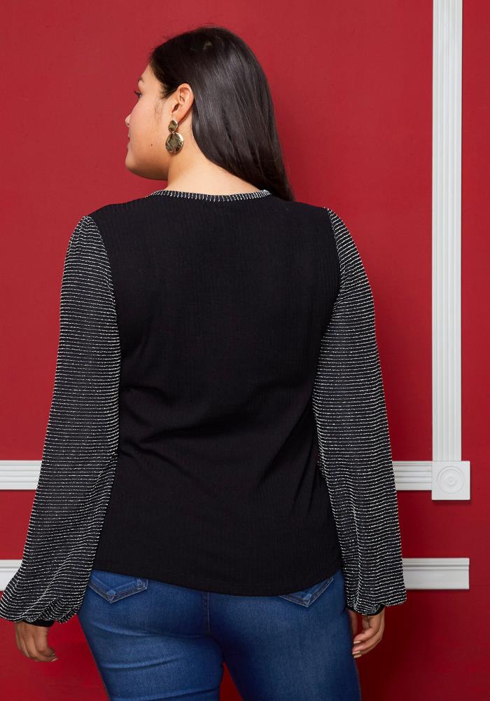 Plus Size Ribbed Round Neck Holiday Top - shopatkonus