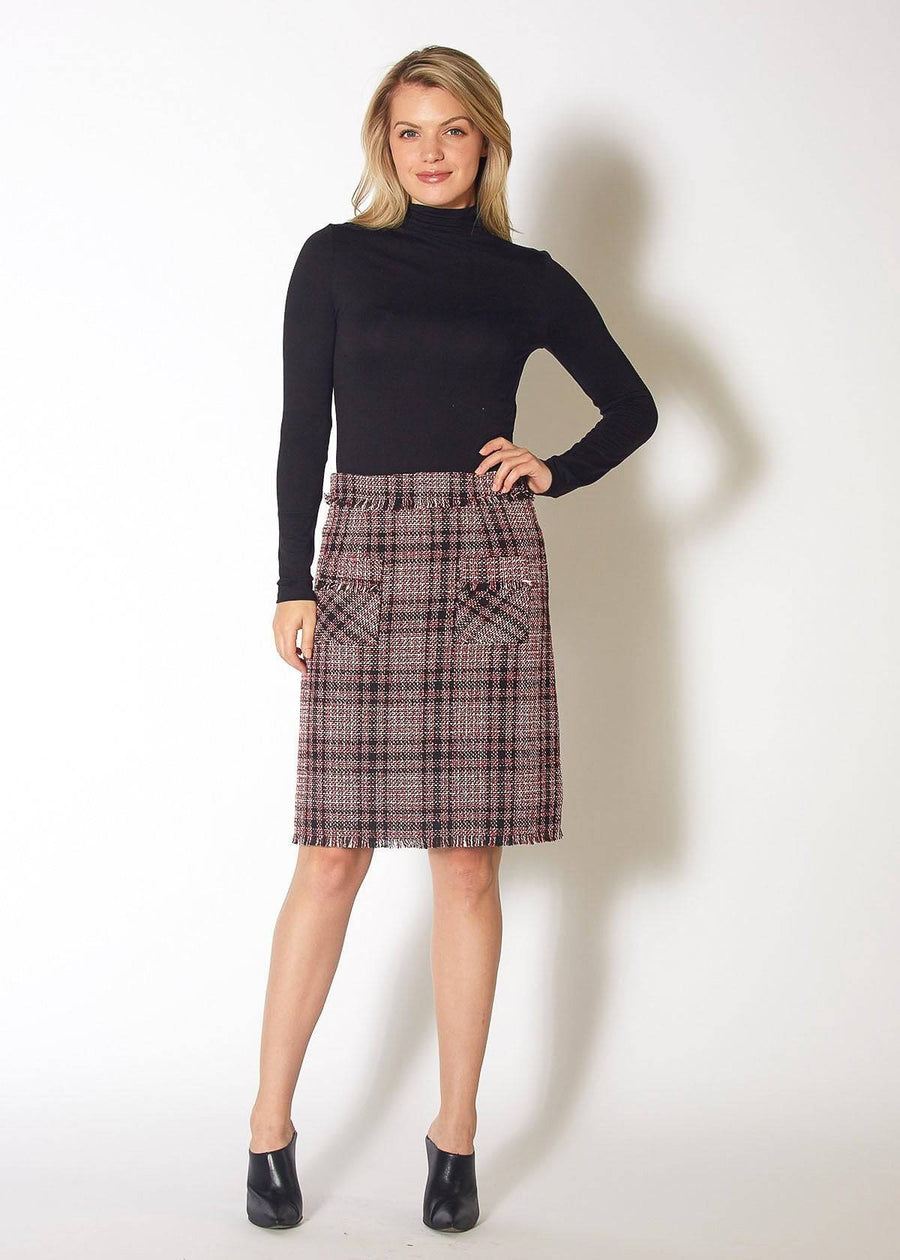 Women's Red Tweed High Rise Pencil Skirt in Red Black Tweed - shopatkonus