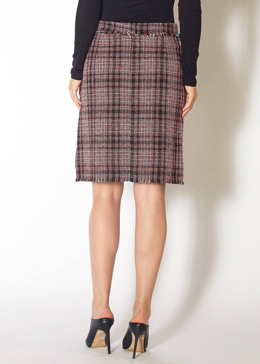 Women's Red Tweed High Rise Pencil Skirt in Red Black Tweed - shopatkonus