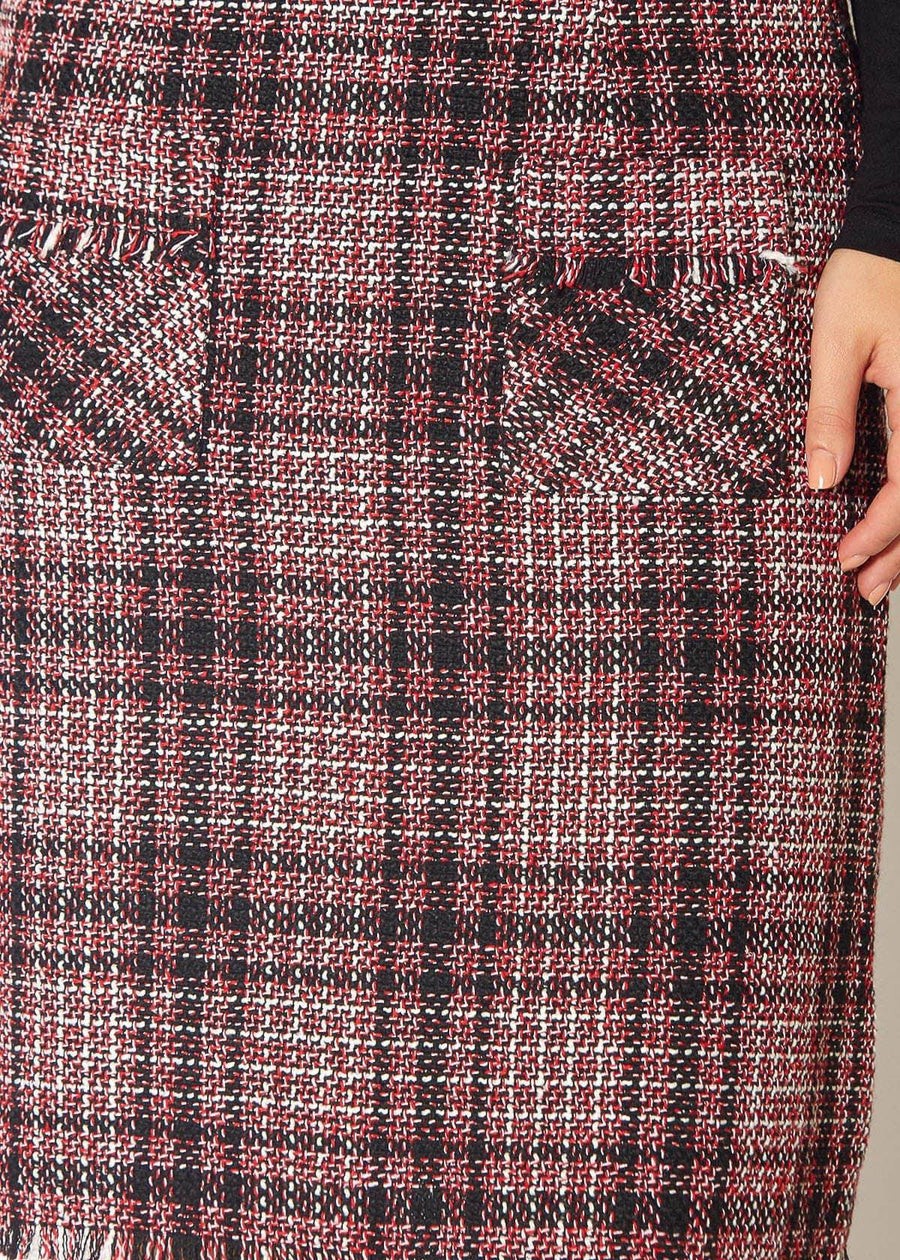 Women's Red Tweed High Rise Pencil Skirt in Red Black Tweed - shopatkonus