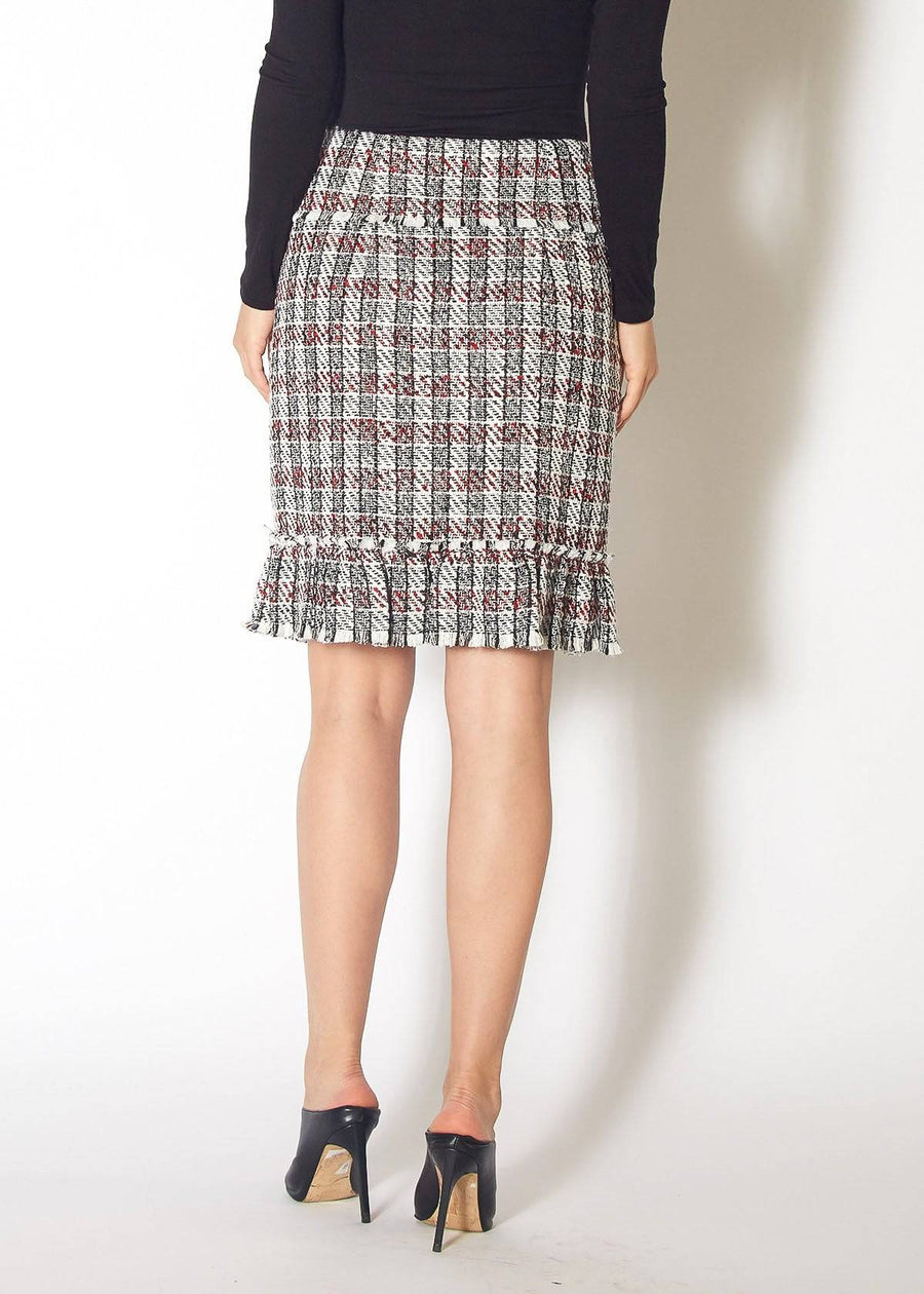 Women's Plaid Tweed Zipper Front Skirt in Black Red Tweed - shopatkonus