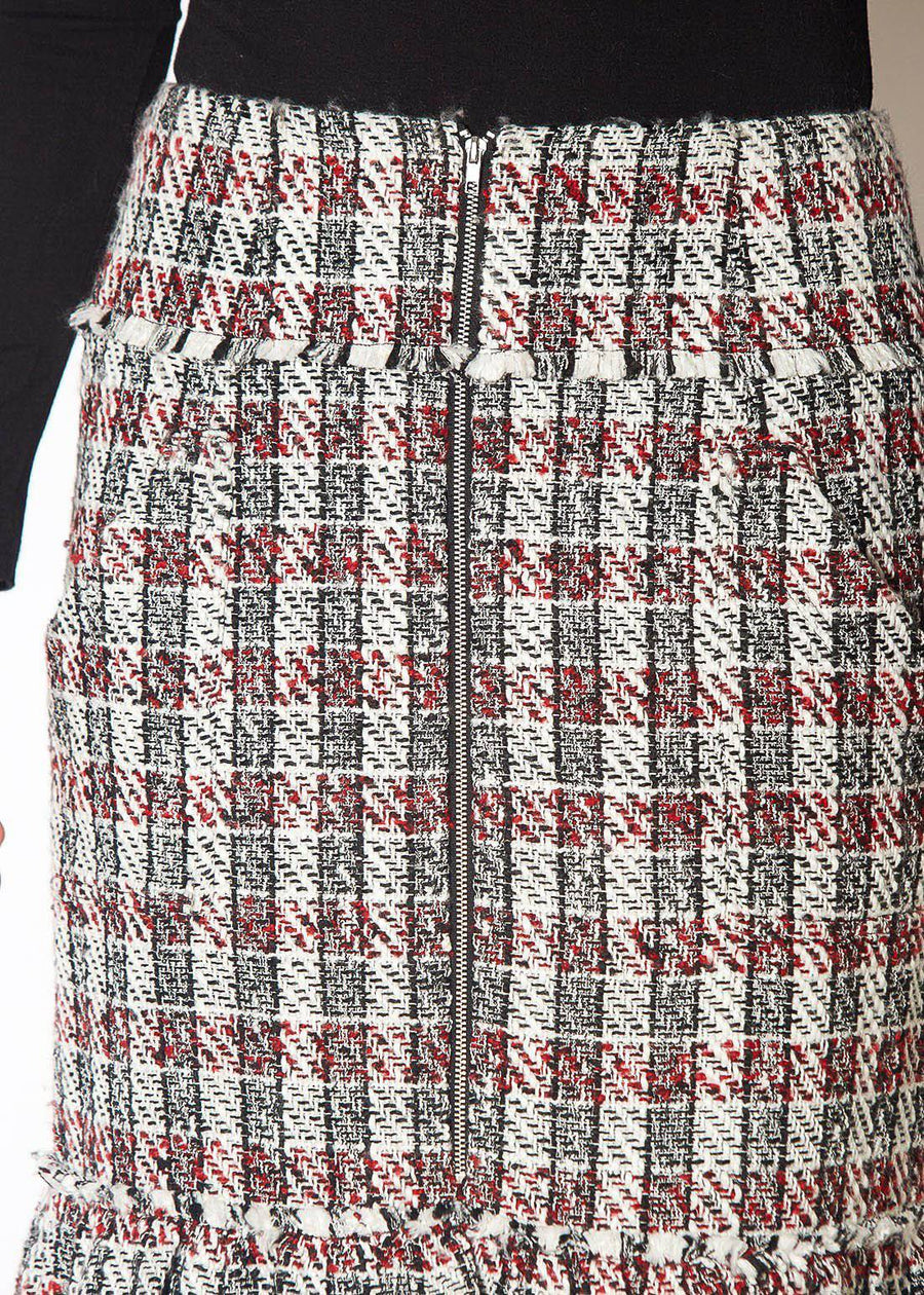 Women's Plaid Tweed Zipper Front Skirt in Black Red Tweed - shopatkonus