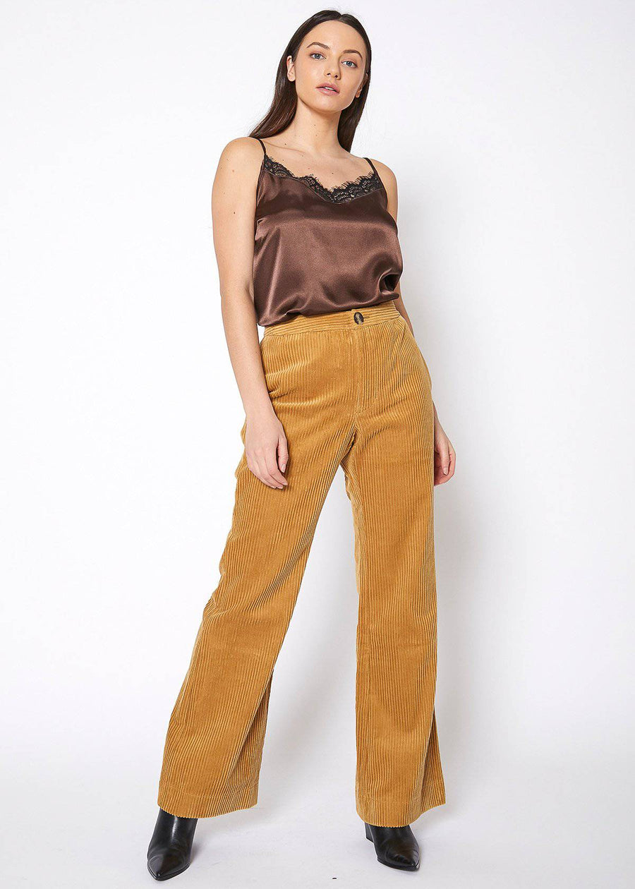 Women's Corduroy Wide Leg High Waist Pants in Dijon - shopatkonus