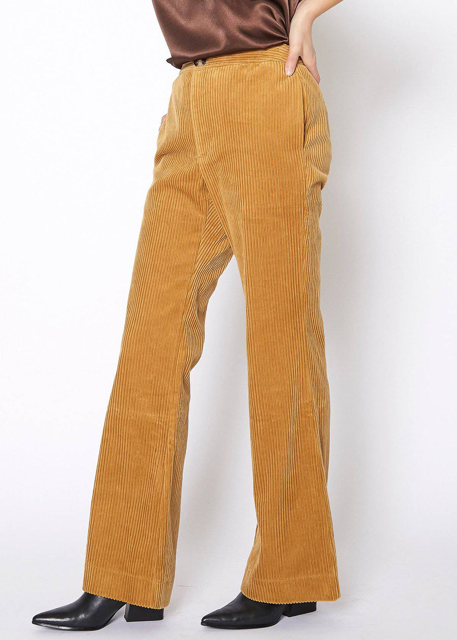 Women's Corduroy Wide Leg High Waist Pants in Dijon - shopatkonus