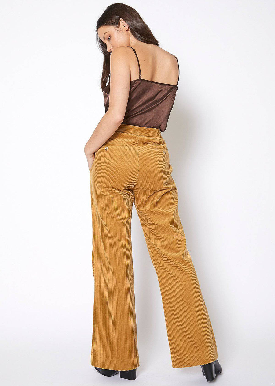 Women's Corduroy Wide Leg High Waist Pants in Dijon - shopatkonus