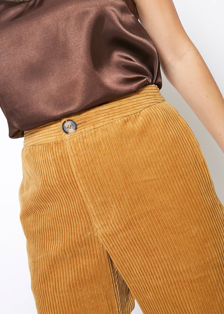 Women's Corduroy Wide Leg High Waist Pants in Dijon - shopatkonus