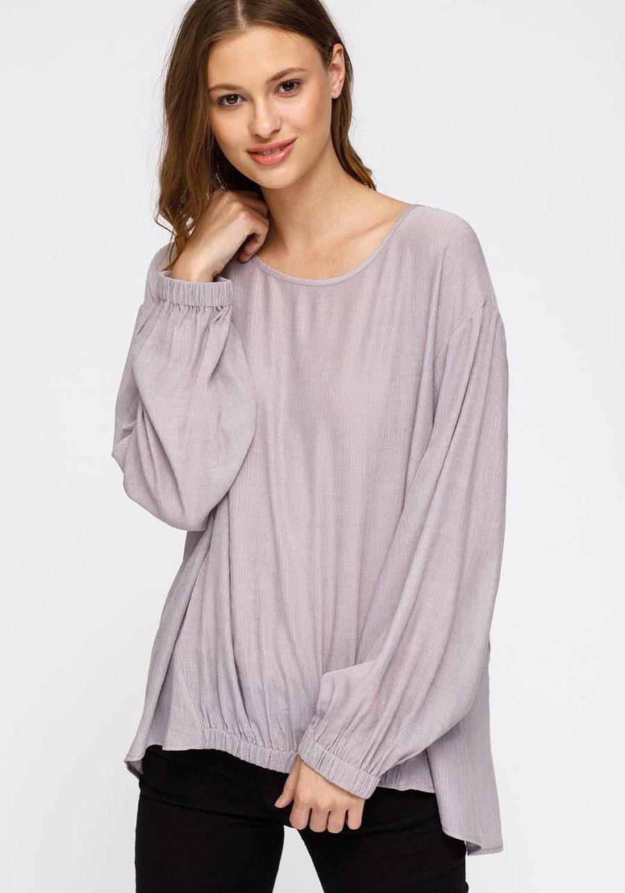 Women's Hi-lo Elastic Banded Hem Top in Lavander - shopatkonus