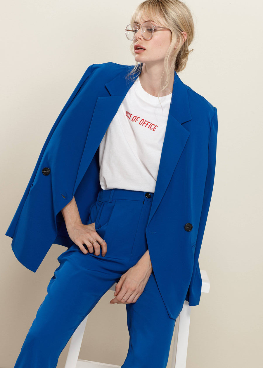 Women's Solid Couble Breast Blazer in Royal Blue - shopatkonus