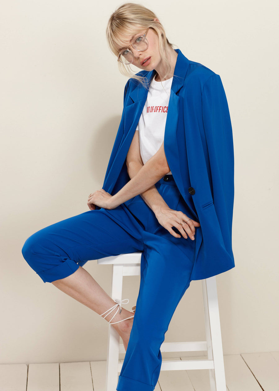 Women's Solid Couble Breast Blazer in Royal Blue - shopatkonus