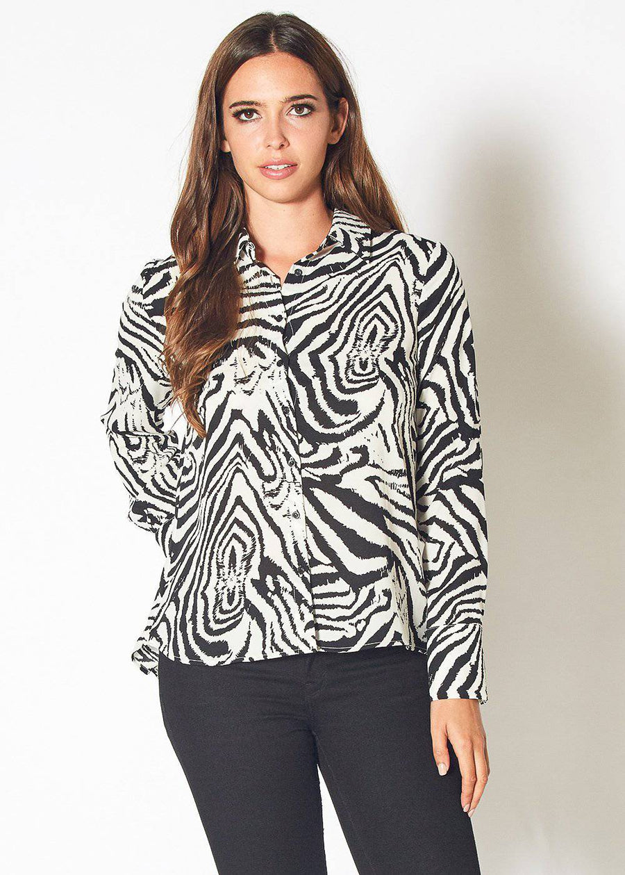 Women's Zebra Button Up Shirt Blouse in Blk White Zebra - shopatkonus