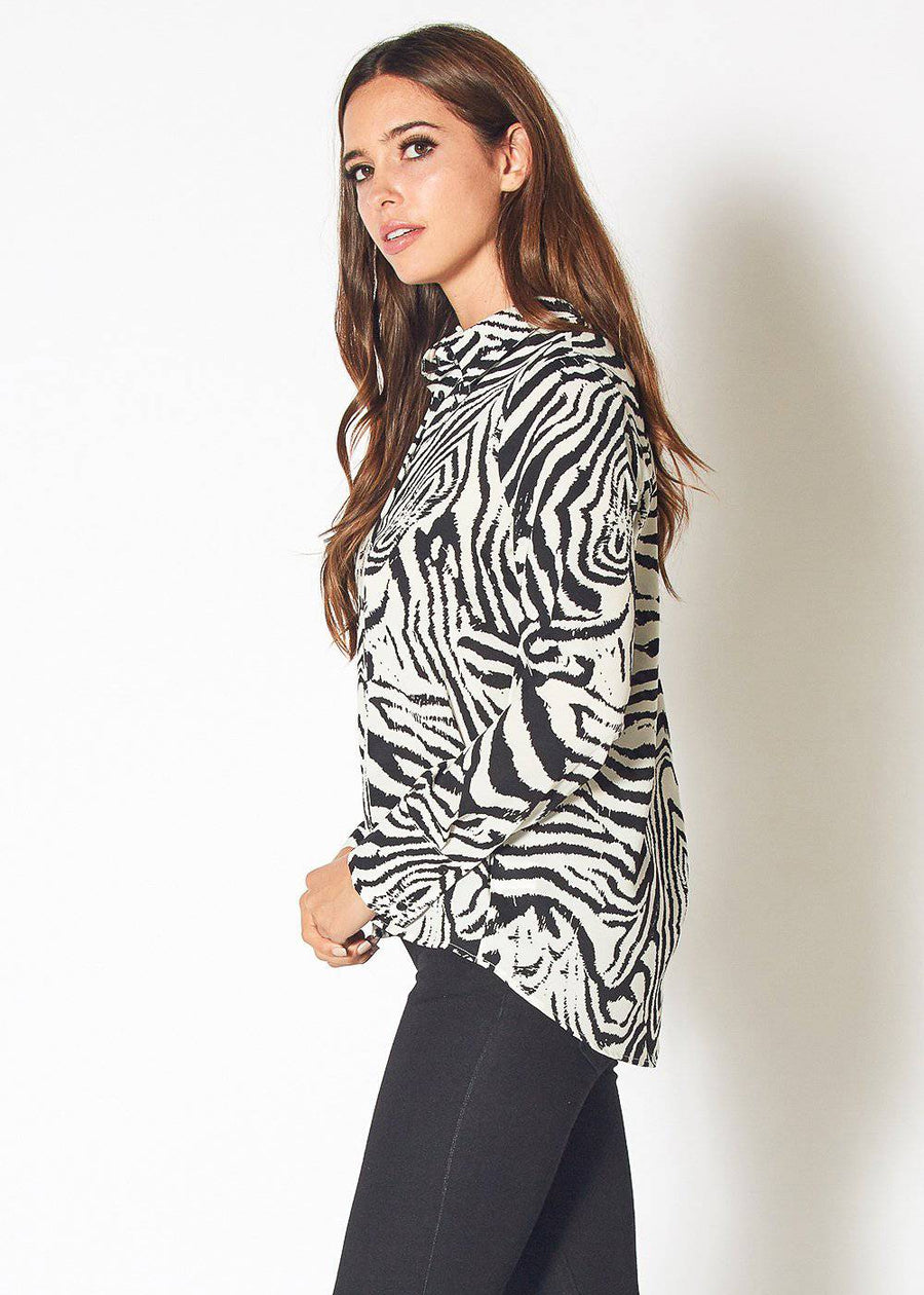 Women's Zebra Button Up Shirt Blouse in Blk White Zebra - shopatkonus