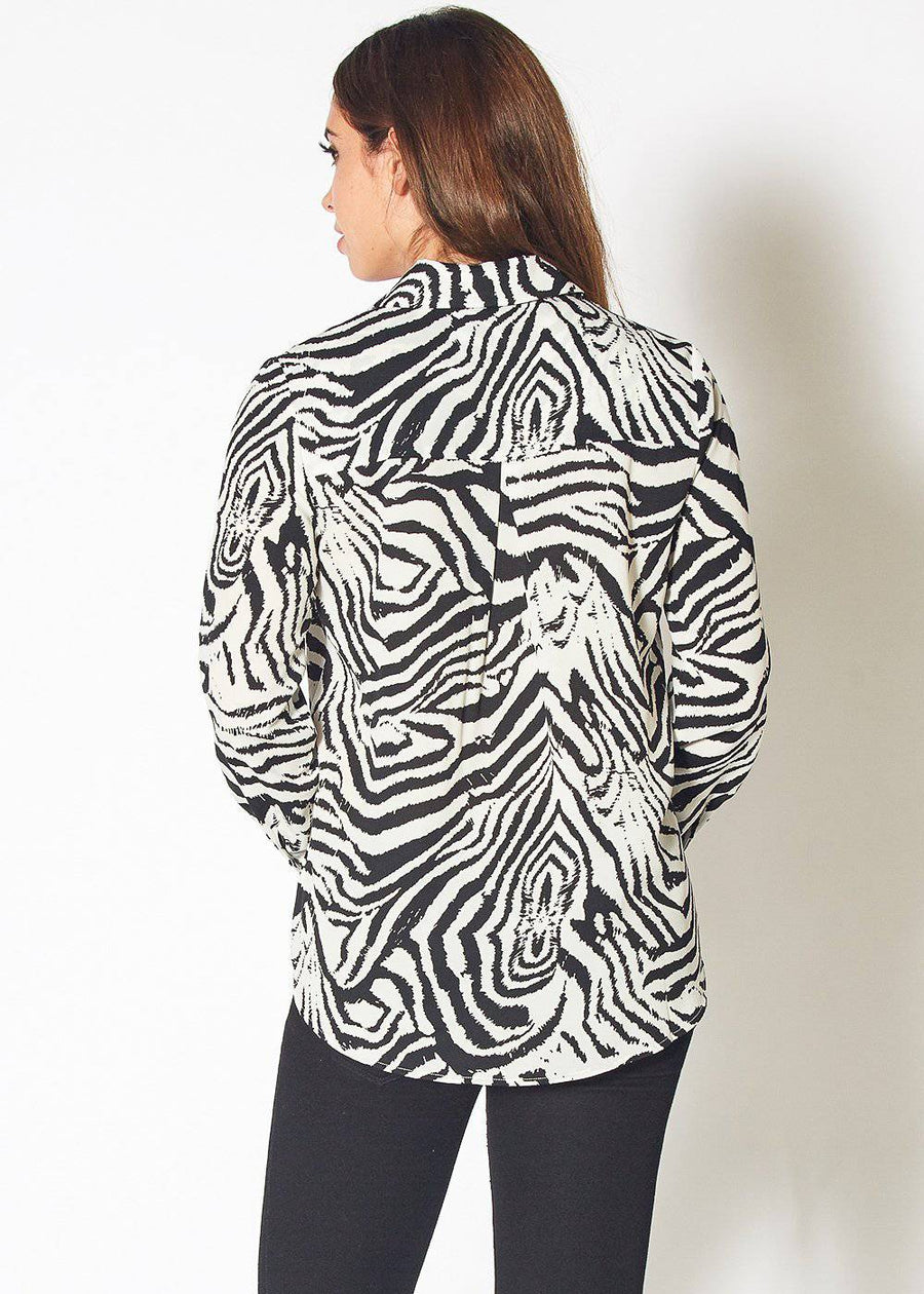 Women's Zebra Button Up Shirt Blouse in Blk White Zebra - shopatkonus