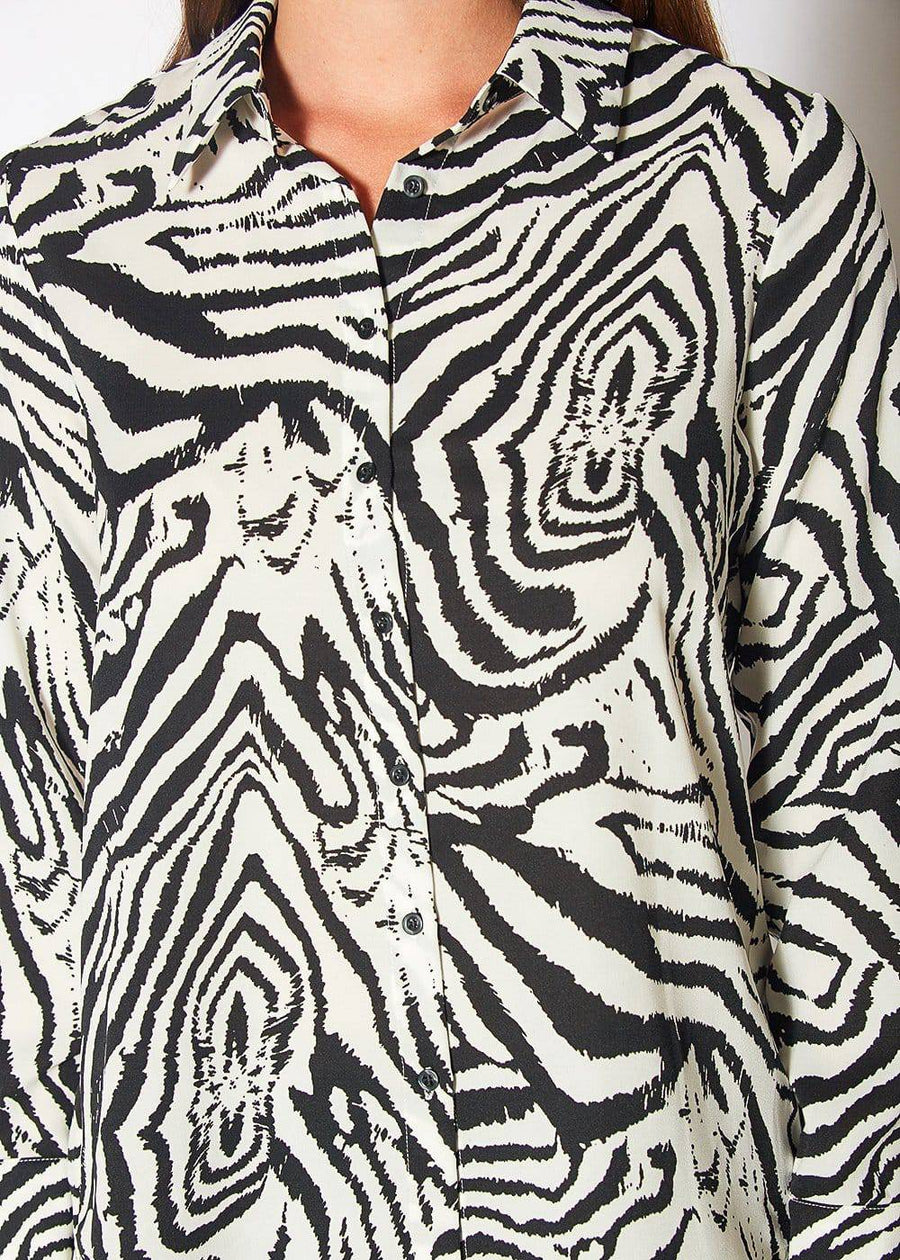 Women's Zebra Button Up Shirt Blouse in Blk White Zebra - shopatkonus