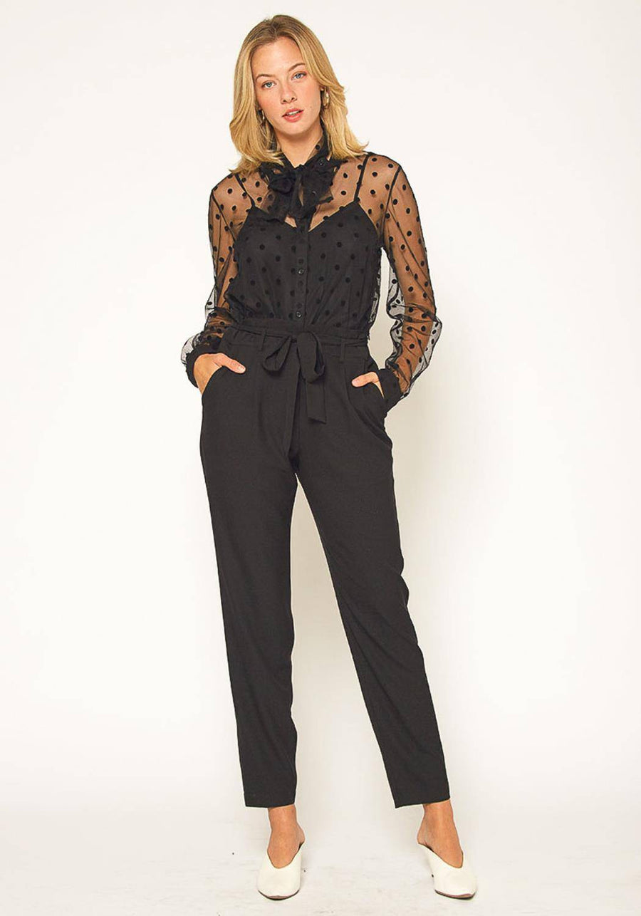 Women's Tie Waist Slim Trouser in Black - shopatkonus