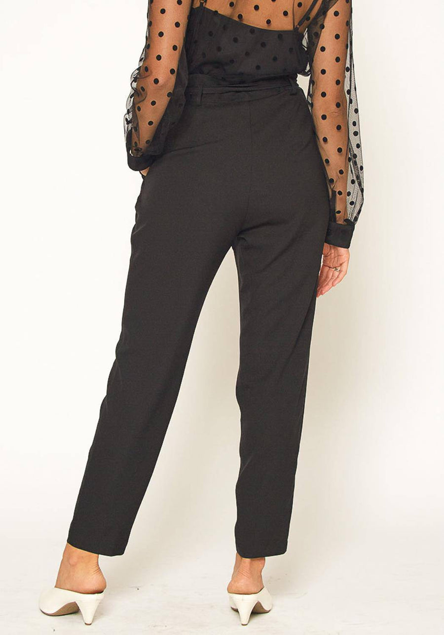 Women's Tie Waist Slim Trouser in Black - shopatkonus