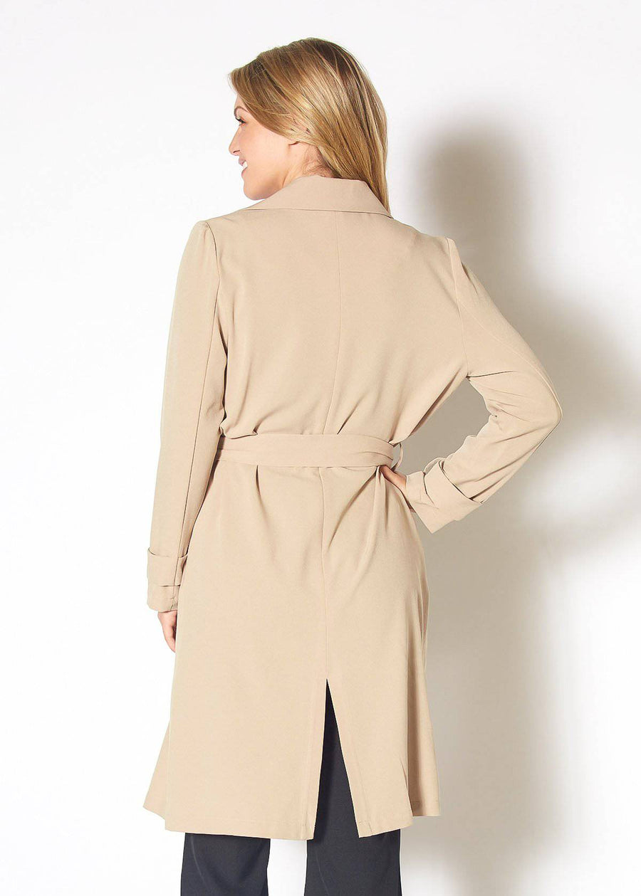 Women's Tie Waist Light Trench Coat in Khaki - shopatkonus