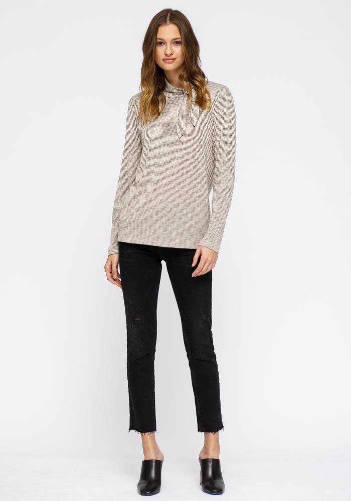 Women's Self-tie Mock Neck Sweater Top - shopatkonus