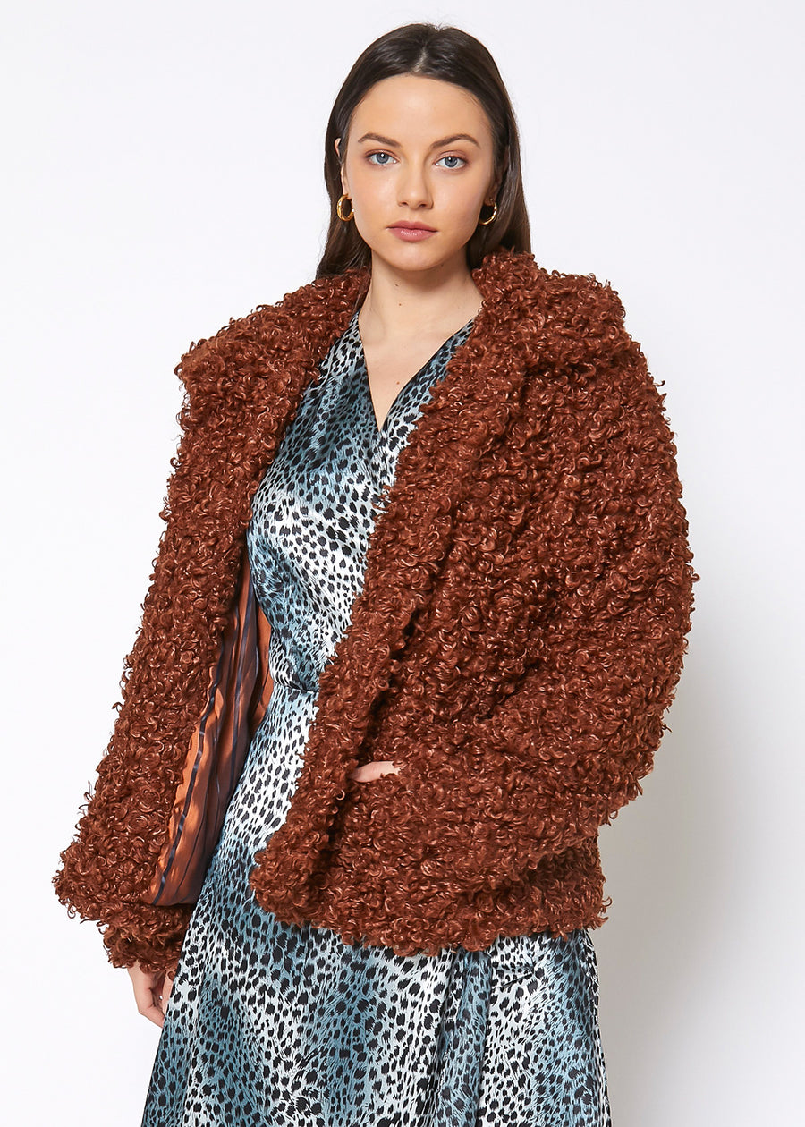 Womens Curly Faux Fur Teddy Coat - shopatkonus