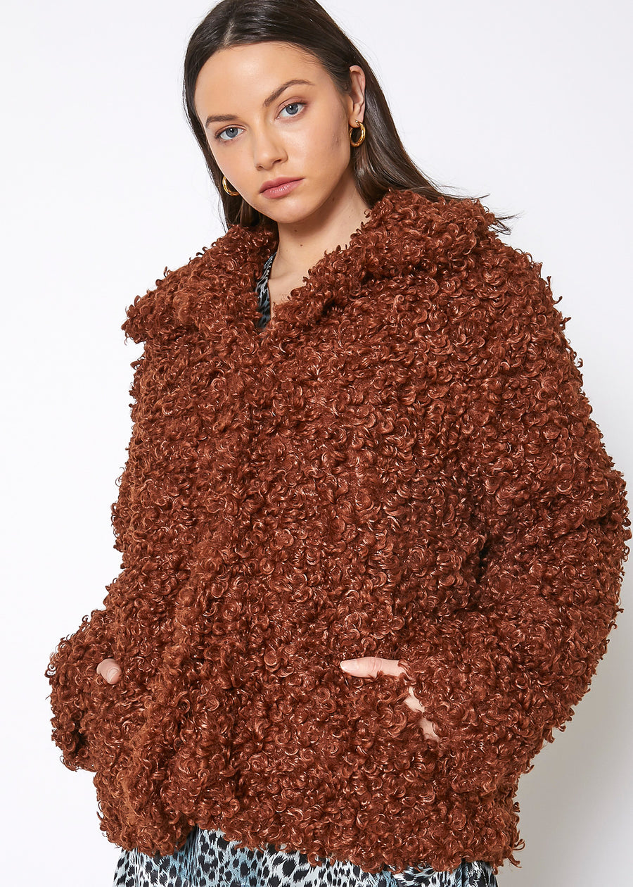 Womens Curly Faux Fur Teddy Coat - shopatkonus