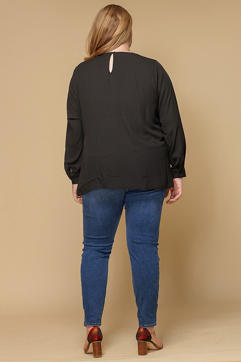 Pleione Plus Size Women Clothing Self-Tie Wrap Front Blouse - shopatkonus