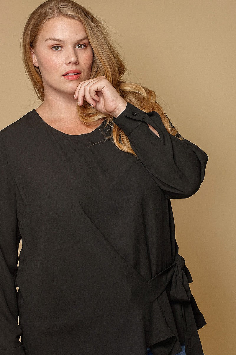 Pleione Plus Size Women Clothing Self-Tie Wrap Front Blouse - shopatkonus