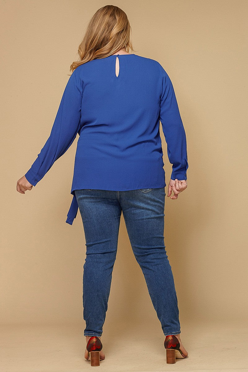 Pleione Plus Size Women Clothing Self-Tie Wrap Front Blouse - shopatkonus