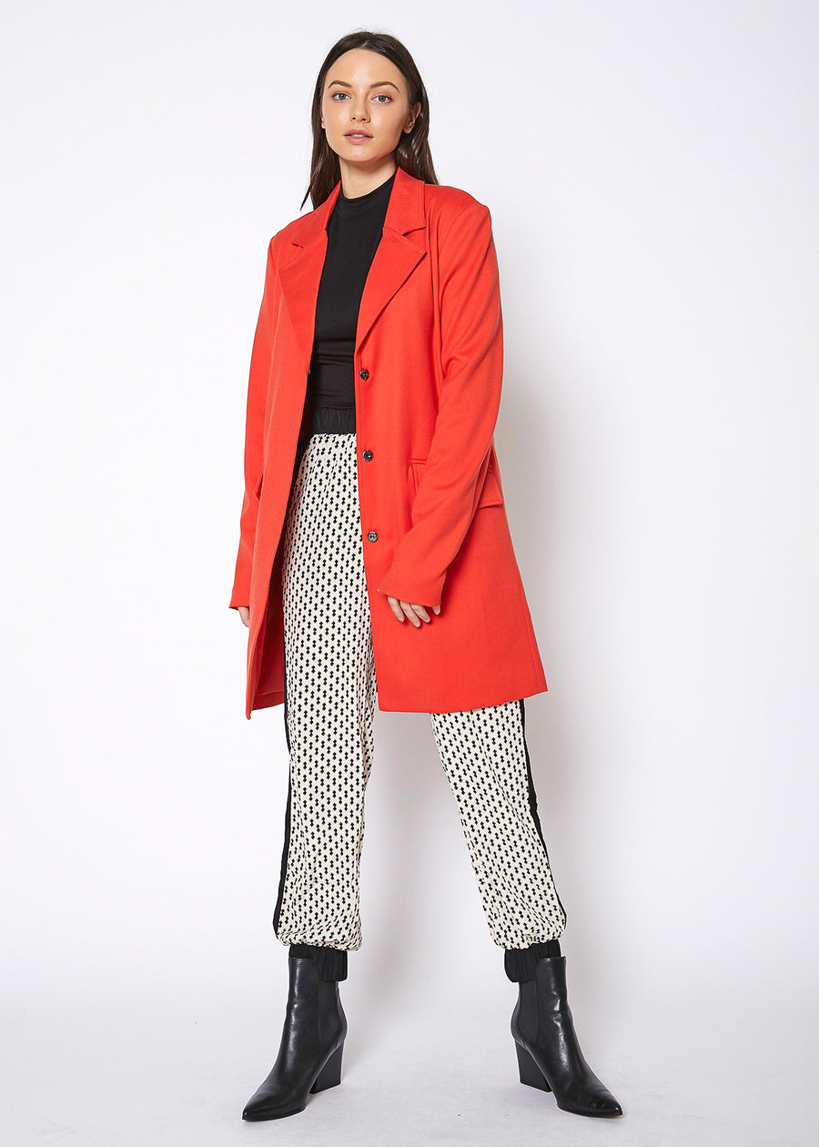 Women's Notch Collar Longline Jacket In Paprika - shopatkonus