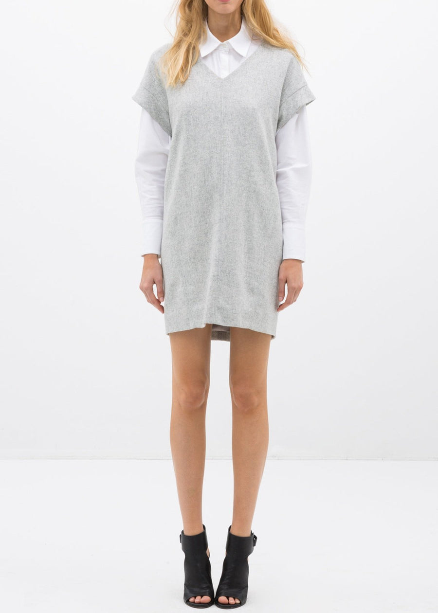 Women's Casual Heather Grey V-Neck Dress - shopatkonus