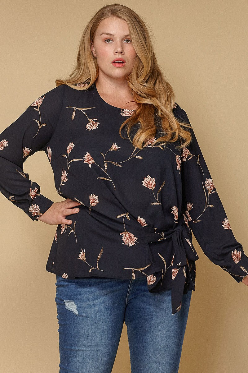 Pleione Plus Size Women Clothing Self-Tie Wrap Front Blouse - shopatkonus