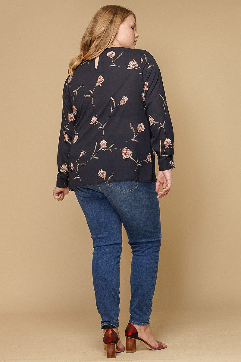 Pleione Plus Size Women Clothing Self-Tie Wrap Front Blouse - shopatkonus