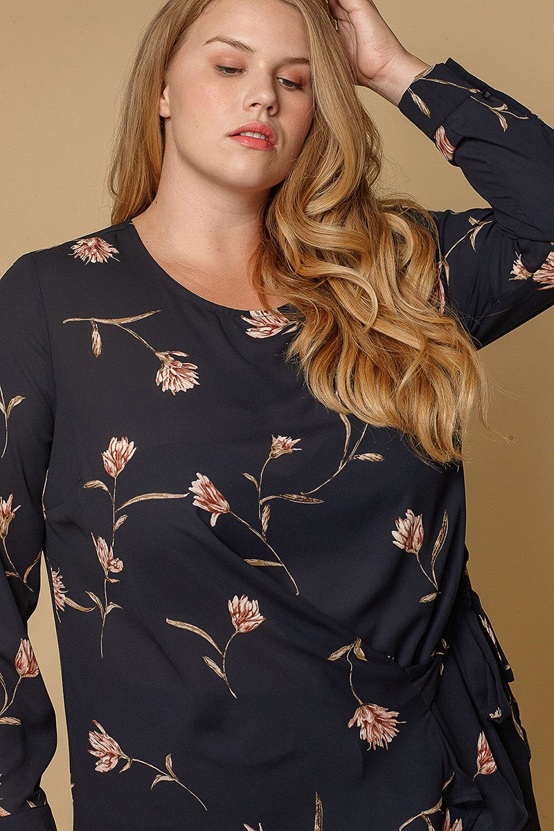 Pleione Plus Size Women Clothing Self-Tie Wrap Front Blouse - shopatkonus