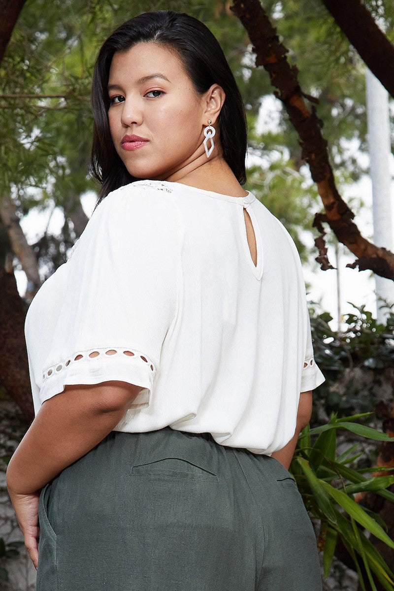 Plus Size Pleated Short Sleeve Blouse Top - shopatkonus