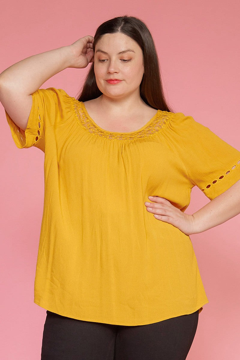 Plus Size Pleated Short Sleeve Blouse Top - shopatkonus