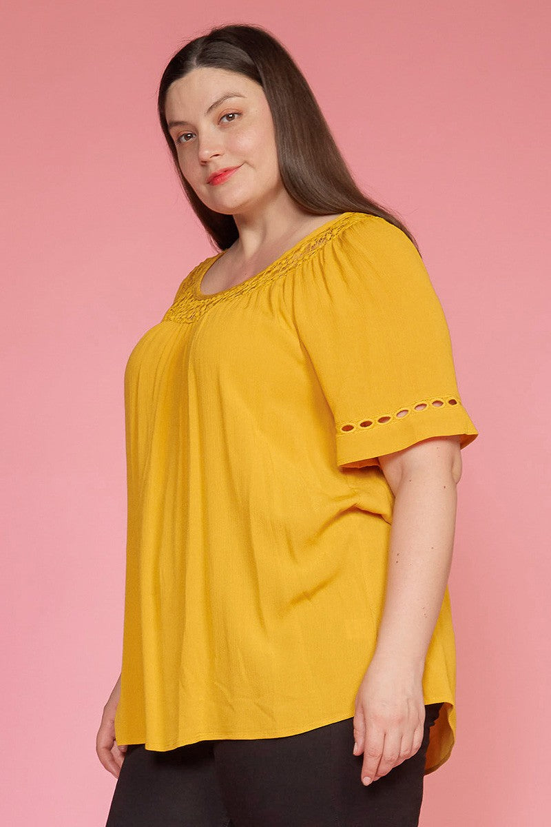 Plus Size Pleated Short Sleeve Blouse Top - shopatkonus