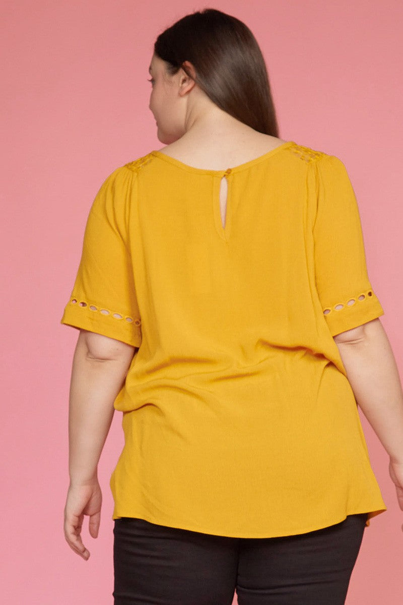 Plus Size Pleated Short Sleeve Blouse Top - shopatkonus