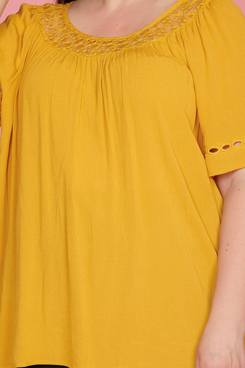 Plus Size Pleated Short Sleeve Blouse Top - shopatkonus