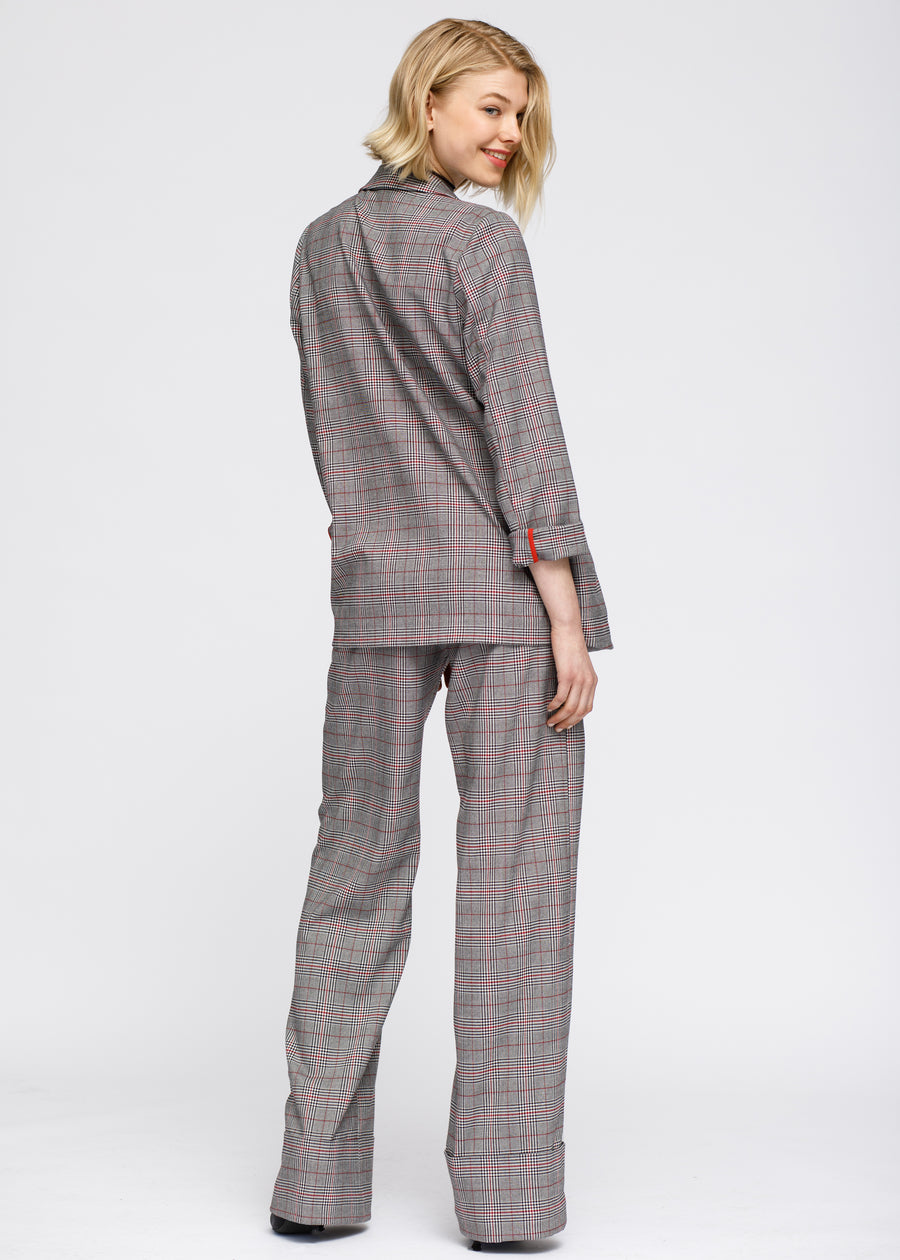 Women's Multi Glen Plaid Blazer In Grey Plaid - shopatkonus