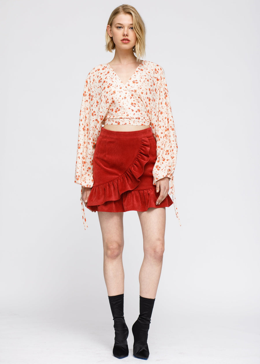 Fall Garden Wrap Front Crop Blouse In Coral Gold - shopatkonus